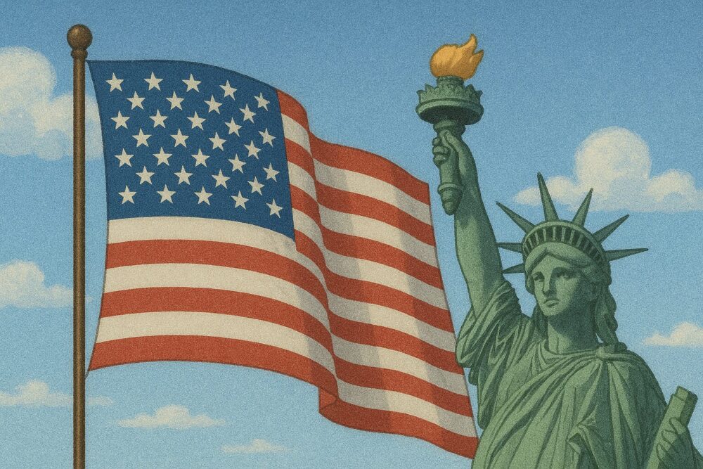 アメリカ国旗と自由の女神